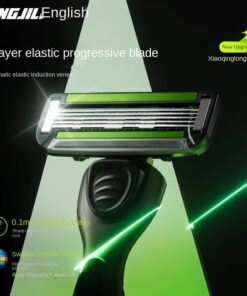 Alternative view of English manual safety razor for men with 5-blade system, classic non-electric shaving set with foam and shaving cream