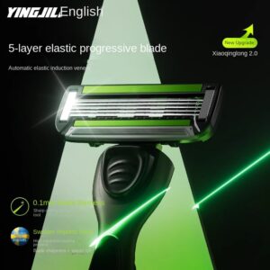 Alternative view of English manual safety razor for men with 5-blade system, classic non-electric shaving set with foam and shaving cream