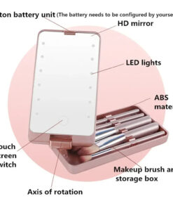 Alternative view of LED Folding Rotating Cosmetic Mirror Box with Brush