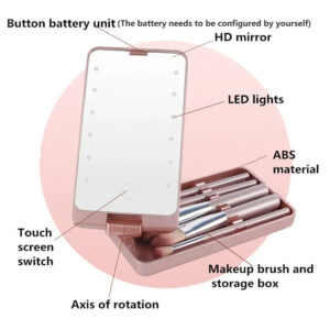 Alternative view of LED Folding Rotating Cosmetic Mirror Box with Brush