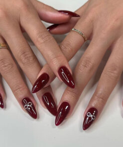 Alternative view of Bow wear manicure long almond nails fake nails