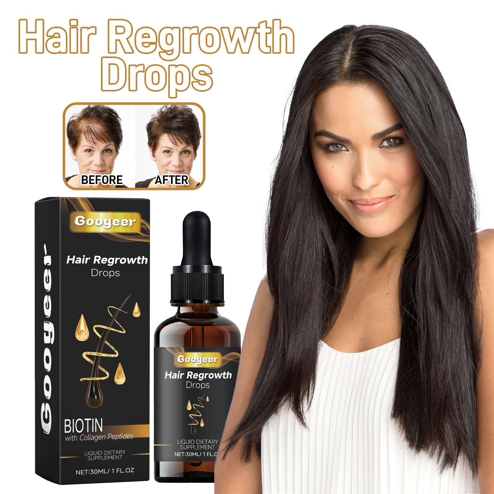 Googeer Hair Regrowth Drops, Repair Dry Hair Smooth Hair Solid Hair Thick Prevent Hair Loss - Image 2