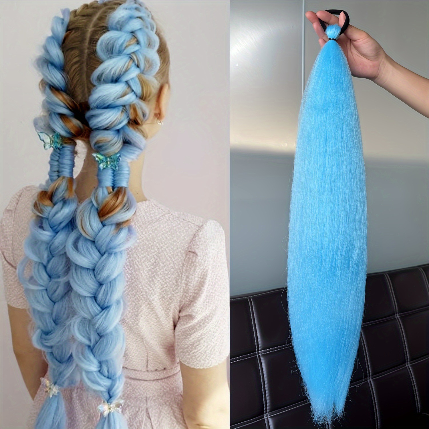 2-piece set of girls' rubber band ponytail wig boxing braid colorful elastic rope braid ponytail wig hair extensions - Image 10