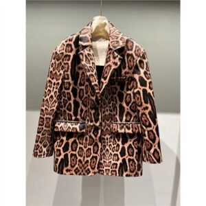 Alternative view of Explosive leopard print fashion genuine leather sheepskin high-end feeling slim fit suit design sense loose and versatile top