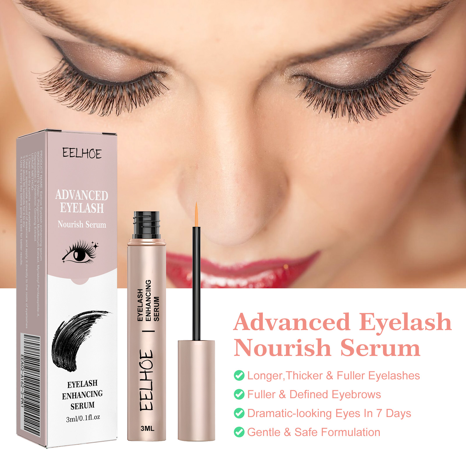 Mascara Natural Seamless Curl Length, Jet Black, Thick, Beautiful Lash Moisturizing Condition - Image 3