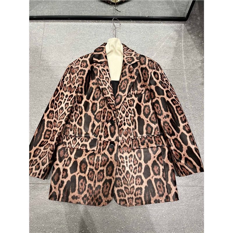 Explosive leopard print fashion genuine leather sheepskin high-end feeling slim fit suit design sense loose and versatile top - Image 5