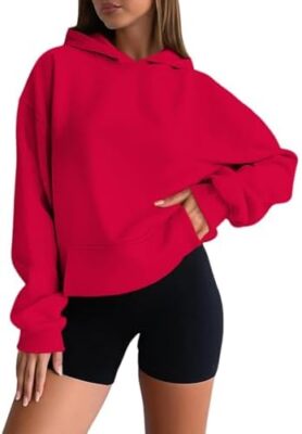 Hoodies for Women Sweatshirt Women Sweatshirt Crop Hoodie Fleece Long Sleeve Pullover Tops Autumn Winter Clothes with Pockets, red, M  Amazon.de: Fashion