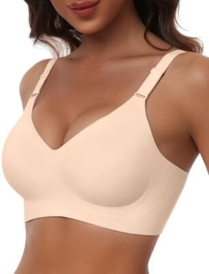 HORISUN Comfortable Seamless Full Coverage Bra for Women, Wireless Bras with Soft Support, Regular and Large Sizes, skin-coloured, XXL. Fashion