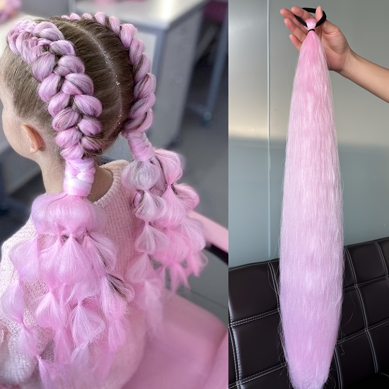 2-piece set of girls' rubber band ponytail wig boxing braid colorful elastic rope braid ponytail wig hair extensions - Image 9