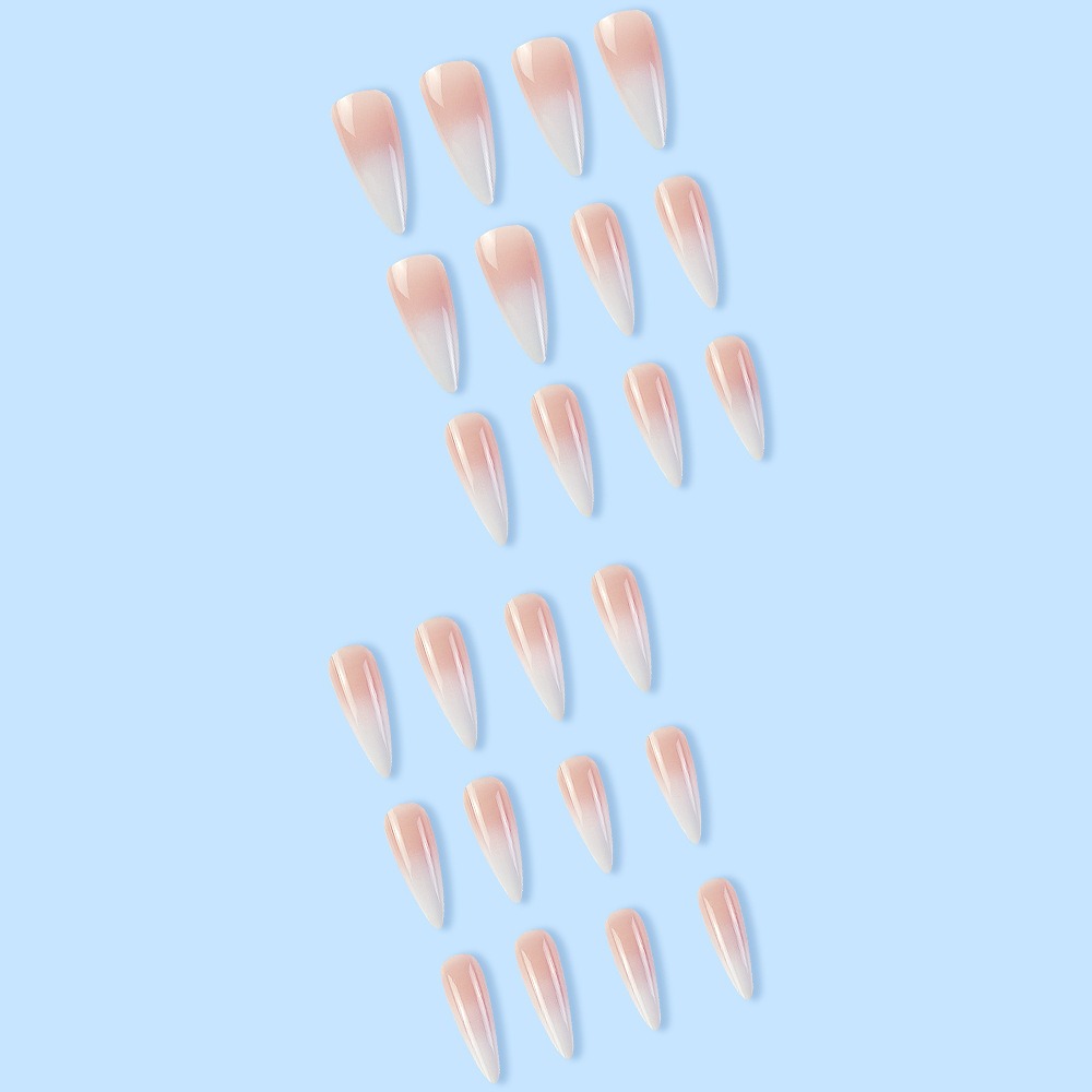 Milky white powder gradient long drop-shaped manicure, high-end fake nail patch wearable nail patch - Image 4