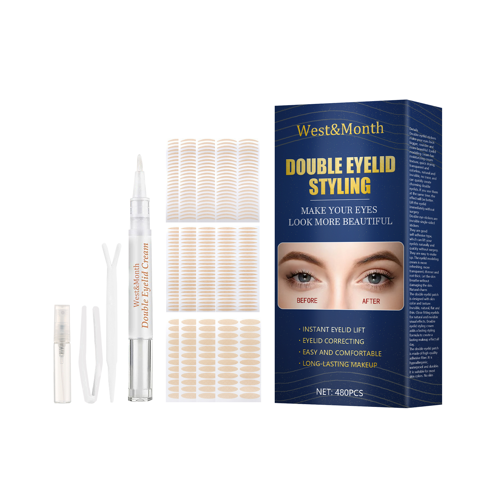 West&Month Double Eyelid Styling, Invisible Glue-free Natural Mesh Is Sticky When It Meets Water Lace Olive Type