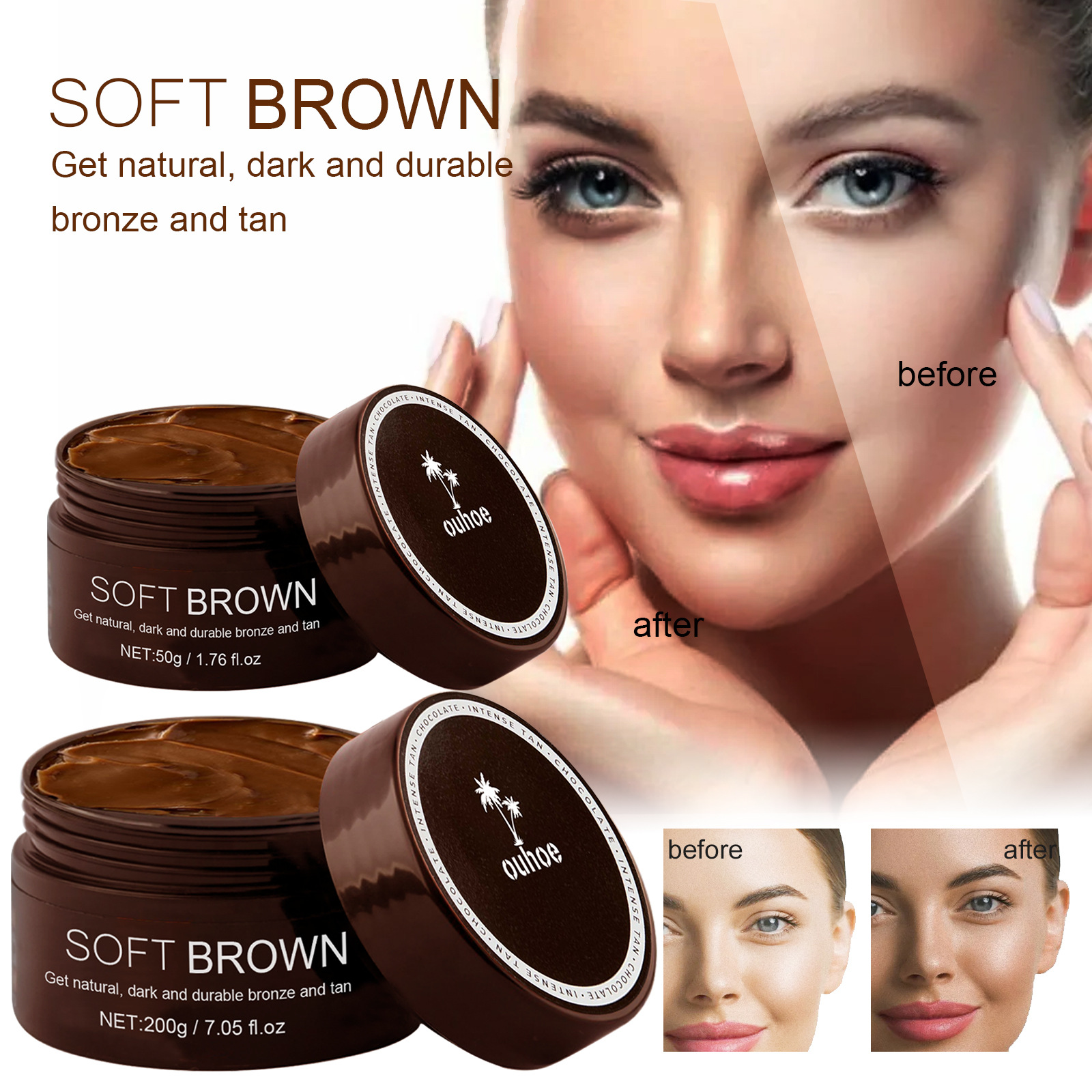 OUHOE Soft Brown, Summer Seaside Tanning Dark Tan Moisturizing Cream for Tanning Skin - Image 2