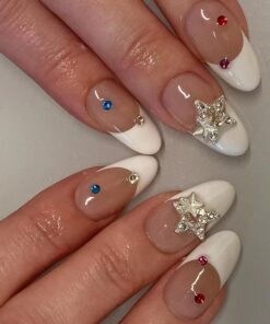 Alternative view of Wearable nails white French style wearable nails finished silver three-dimensional five-pointed star nail stickers wearable