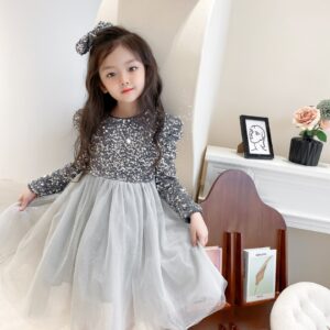 Alternative view of Free Hair Accessories Plush Sequin Dress Girl's Long Sleeve Puffy Dress Fairy Princess Dress