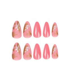 Alternative view of Manicure Wearable Nails Pink Nails Dot Ink Gold Foil Nail Art Stickers White Flower Nail Stickers Removable Nail