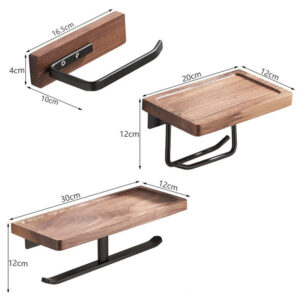 Alternative view of Toilet Paper Towel Rack Wall Hanging Black Walnut Roll Paper Rack Solid Wood Bathroom Free Punching Rack