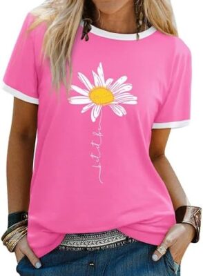 Dresswel Women's Let It Be T-Shirt Daisy Graphic Print T-Shirt Short Sleeve Crew : Fashion