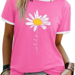Dresswel Women's Let It Be T-Shirt Daisy Graphic Print T-Shirt Short Sleeve Crew : Fashion