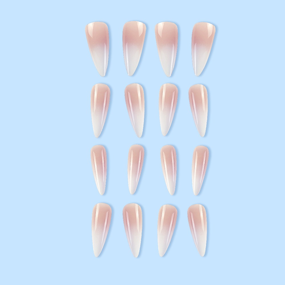 Milky white powder gradient long drop-shaped manicure, high-end fake nail patch wearable nail patch - Image 5