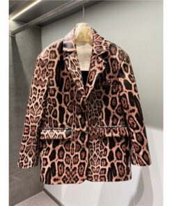 Explosive leopard print fashion genuine leather sheepskin high-end feeling slim fit suit design sense loose and versatile top