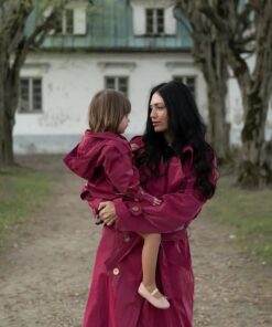 Alternative view of Kid's Trench Coat - Burgundy Red - Cotton