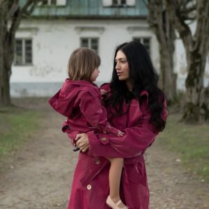 Alternative view of Kid's Trench Coat - Burgundy Red - Cotton
