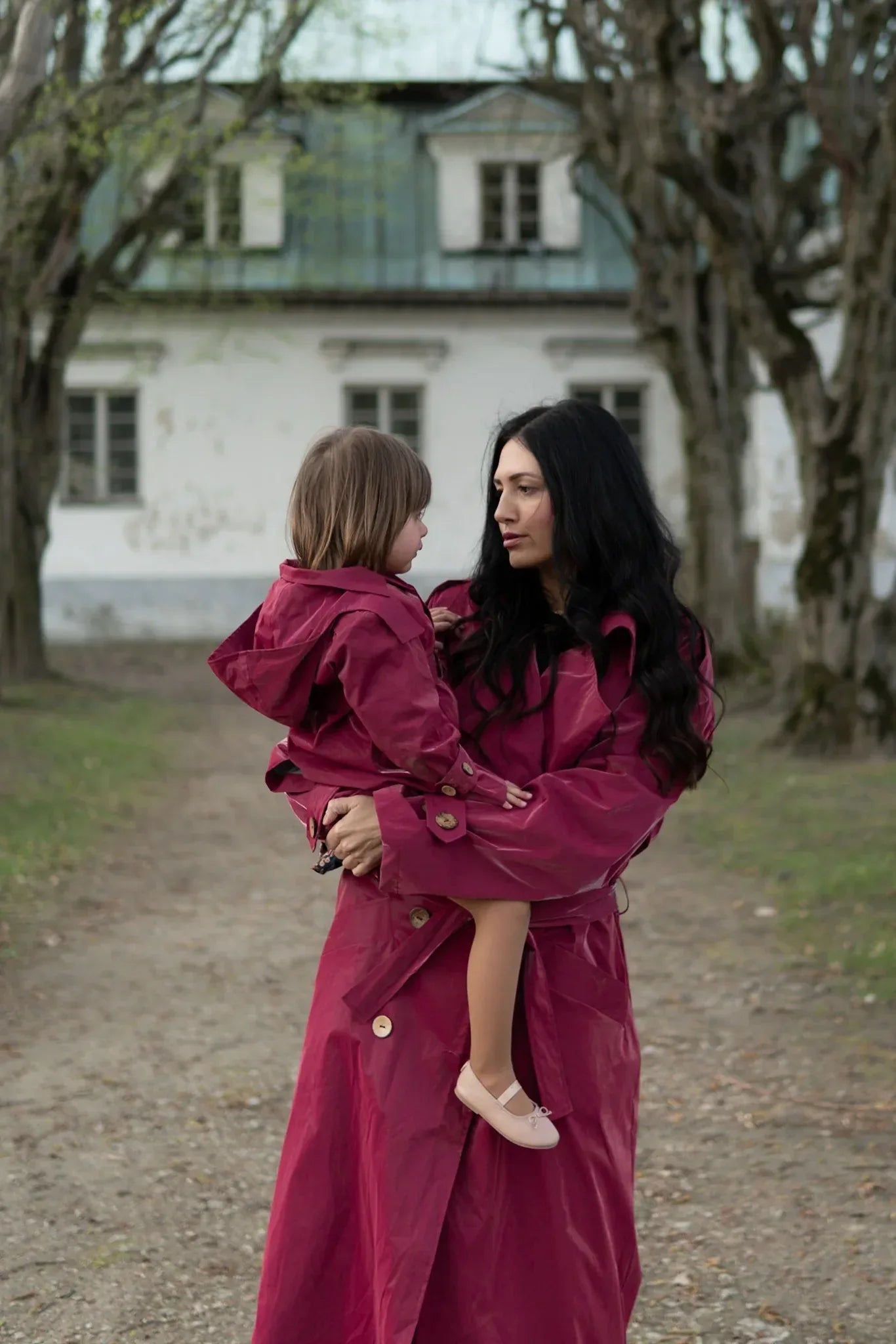Kid’s Trench Coat – Burgundy Red – Cotton