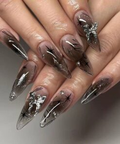 Bow wear manicure long almond nails fake nails