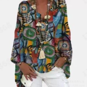 European and American women's top independent website Amazon AliExpress new printed V-neck shirt shirt for women