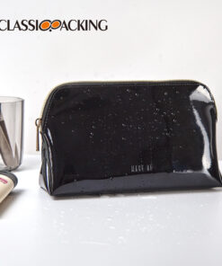 Simple Black Cosmetic Bag Waterproof Mirror Leather Material Wash Bag Multi-Functional Large Capacity Cosmetic Storage Bag
