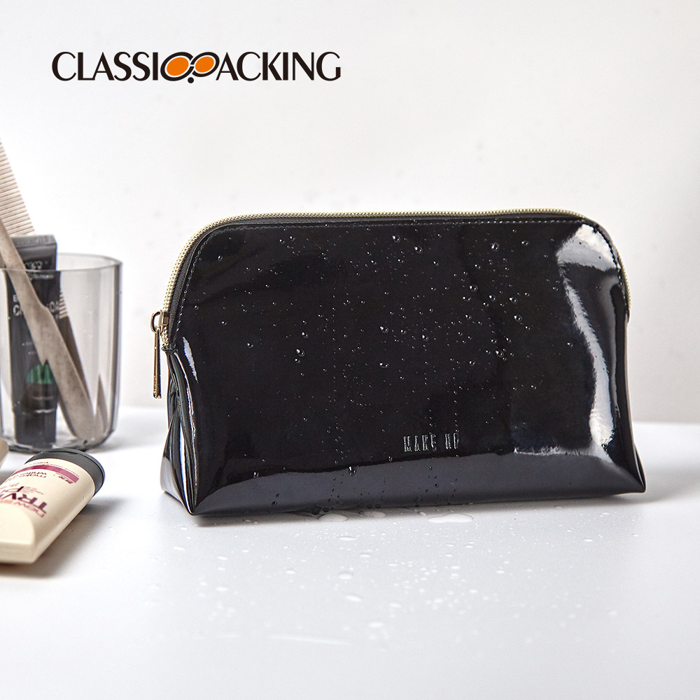 Simple Black Cosmetic Bag Waterproof Mirror Leather Material Wash Bag Multi-Functional Large Capacity Cosmetic Storage B