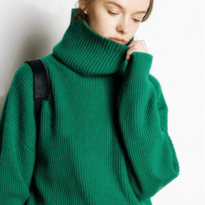 Autumn and winter high neck sweater for women, European and American style, thick and loose short style, pullover, free collar, lazy knit base sweater