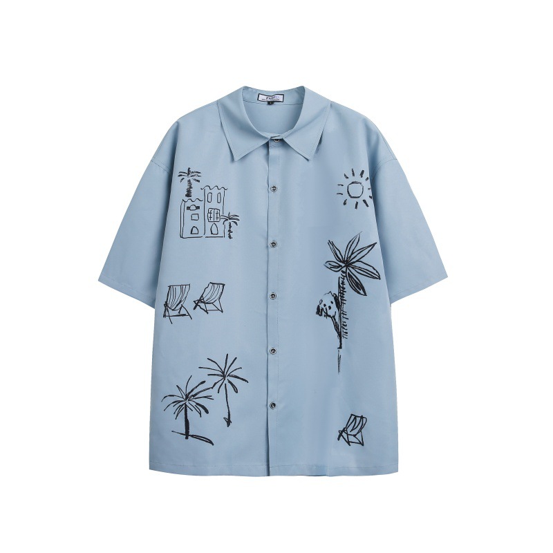 Hand drawn free element men's and women's loose shirt - Image 3