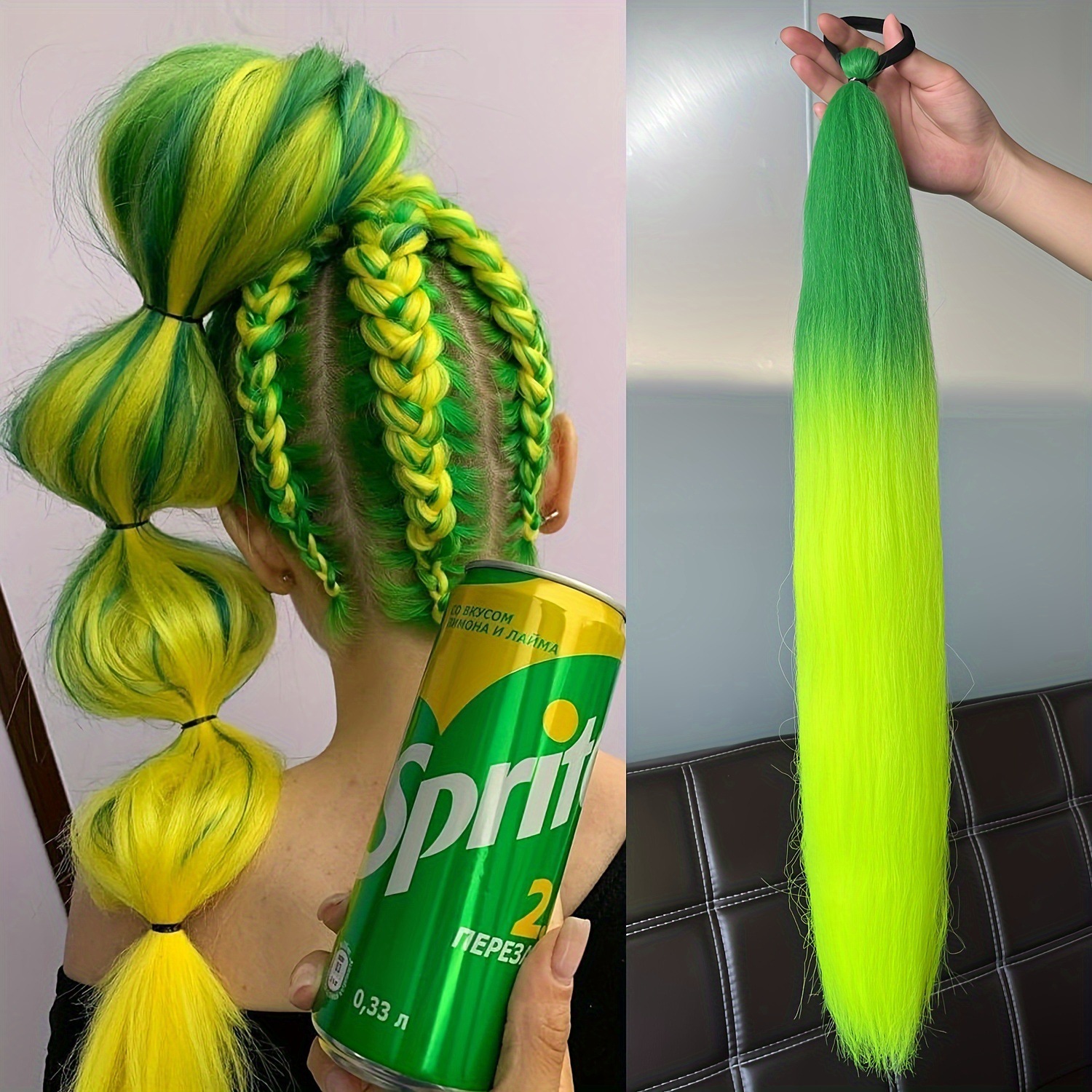 2-piece set of girls' rubber band ponytail wig boxing braid colorful elastic rope braid ponytail wig hair extensions - Image 4