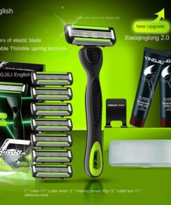 English manual safety razor for men with 5-blade system, classic non-electric shaving set with foam and shaving cream