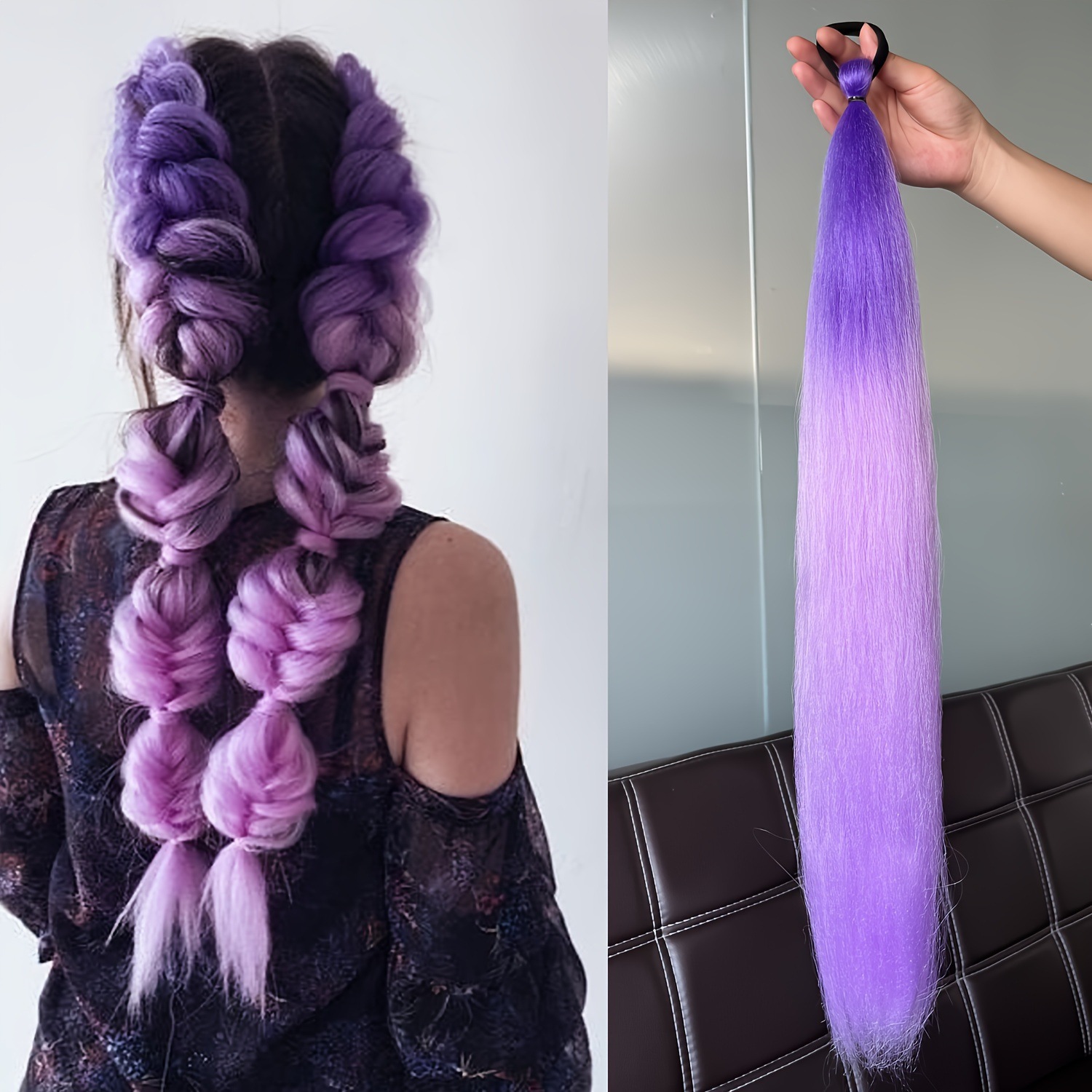 2-piece set of girls' rubber band ponytail wig boxing braid colorful elastic rope braid ponytail wig hair extensions - Image 13