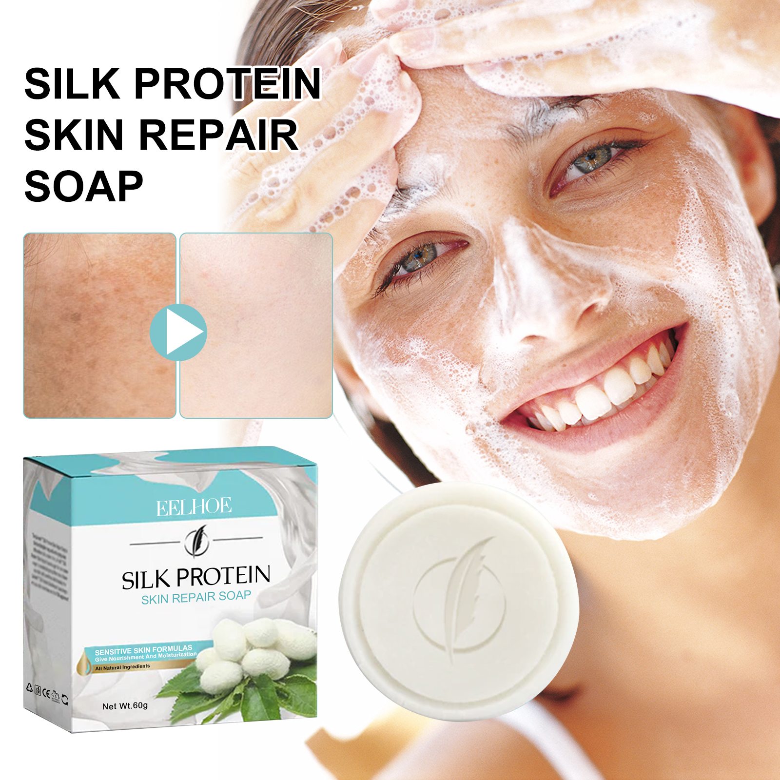 EELHOE Protein Repair Cleansing Soap Cleans Pores, Lighens Acne Dark Spots, Moisturizes Brightening Face Wash Soap - Image 2