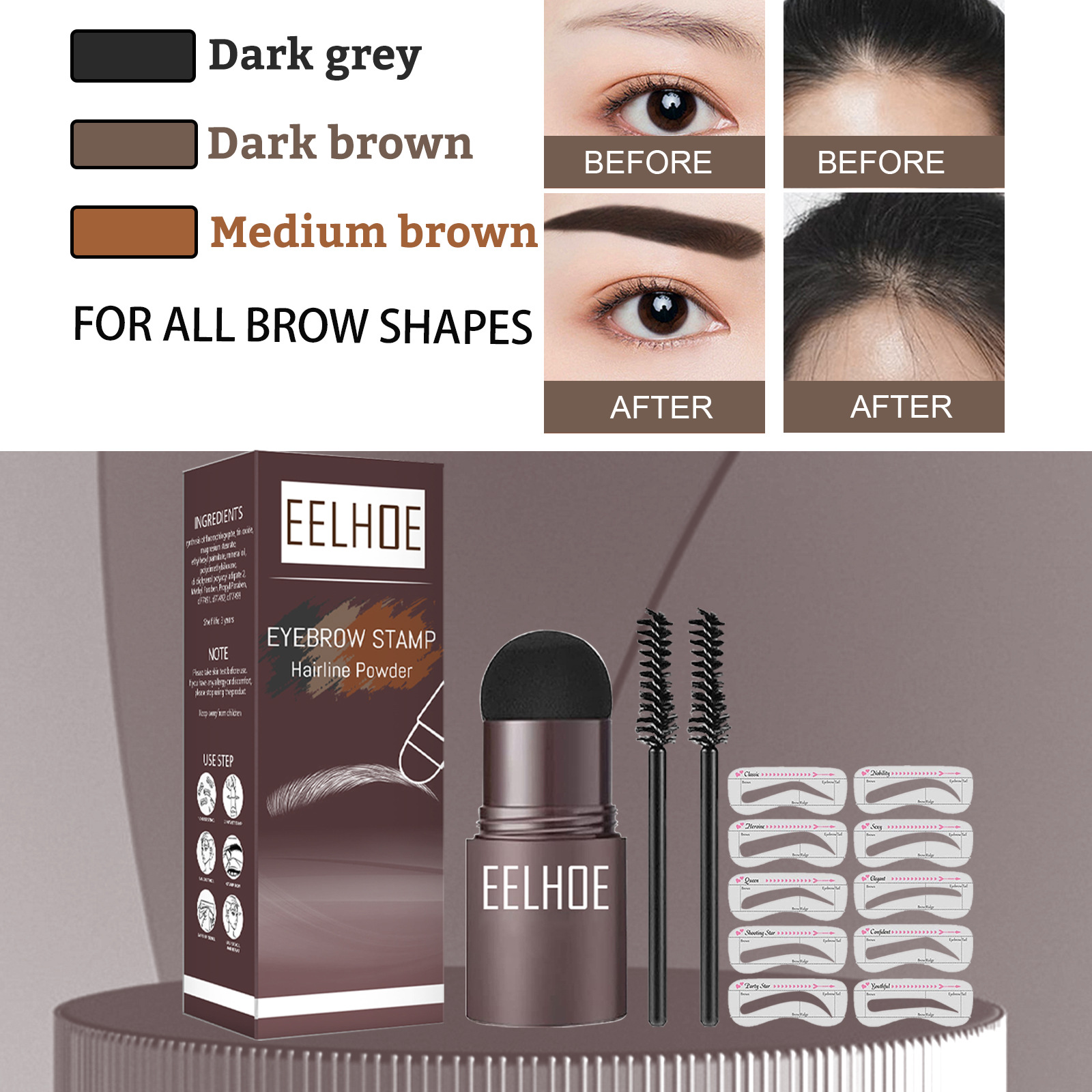 EELHOE Eyebrow Printing Mold Thrush Lazy Eyebrow Waterproof Anti-Sweat Hairline Powder Filling Makeup Eyebrow Cake Repairing Powder - Image 3