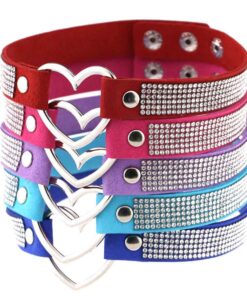Alternative view of Japan's Harajuku Soft Girl Black Rhinestone Peach Heart Love-Shaped Collar Women's Neck Strap Collarbone Necklace Short