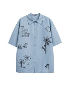 Hand drawn free element men's and women's loose shirt