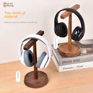 Walnut Wooden Headphone Stand - Real Wood Headphone Holder Display Rack