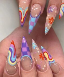 European and American wearable fake nails multi-color corrugated small flower checkerboard nails