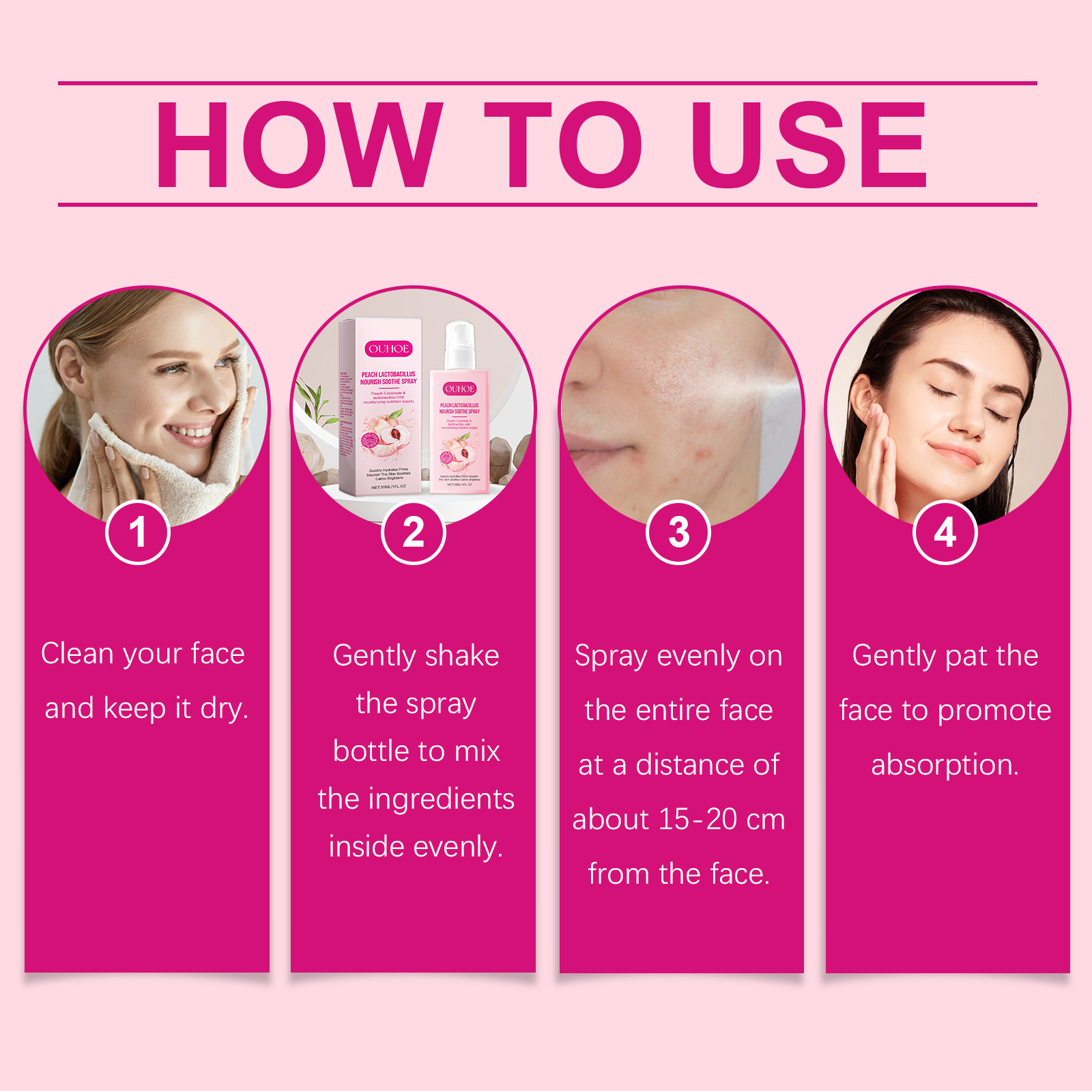 OUHOE Lactic Acid Facial Spray, Gently Moisturizing, Refreshing And Brightening Skin Tone Nourishing Facial Hydrating Treatment Spray - Image 6