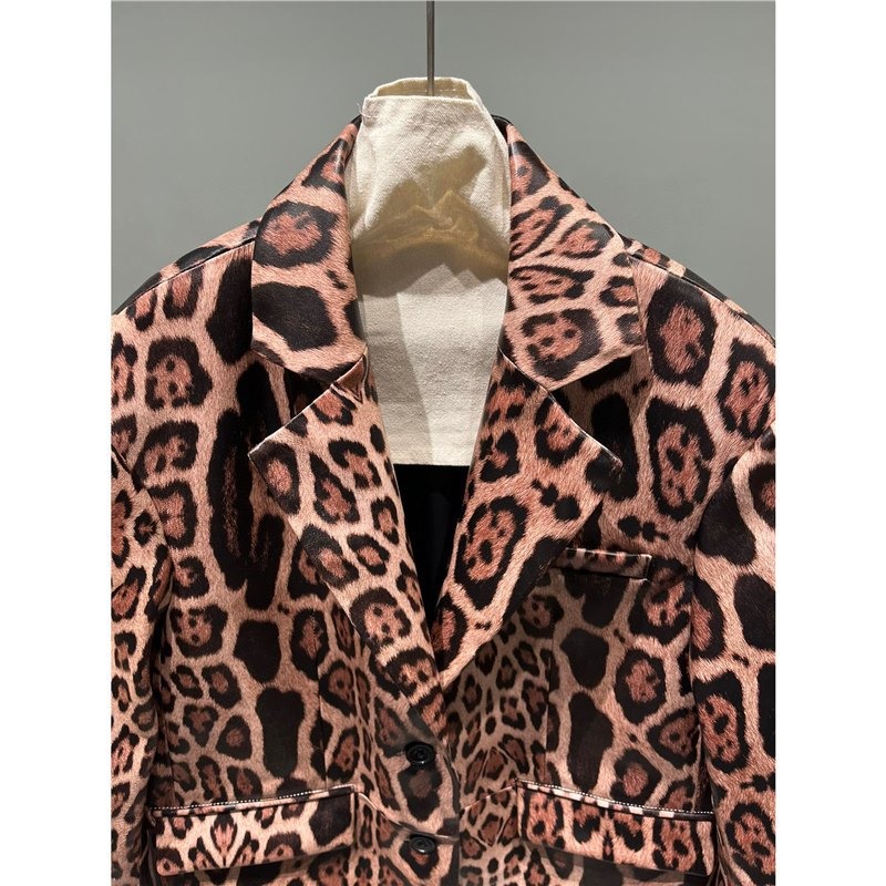 Explosive leopard print fashion genuine leather sheepskin high-end feeling slim fit suit design sense loose and versatile top - Image 6