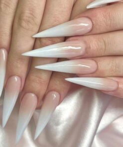 Milky white powder gradient long drop-shaped manicure, high-end fake nail patch wearable nail patch