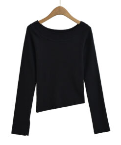 One neck slanted shoulder, off shoulder elastic slim fit top