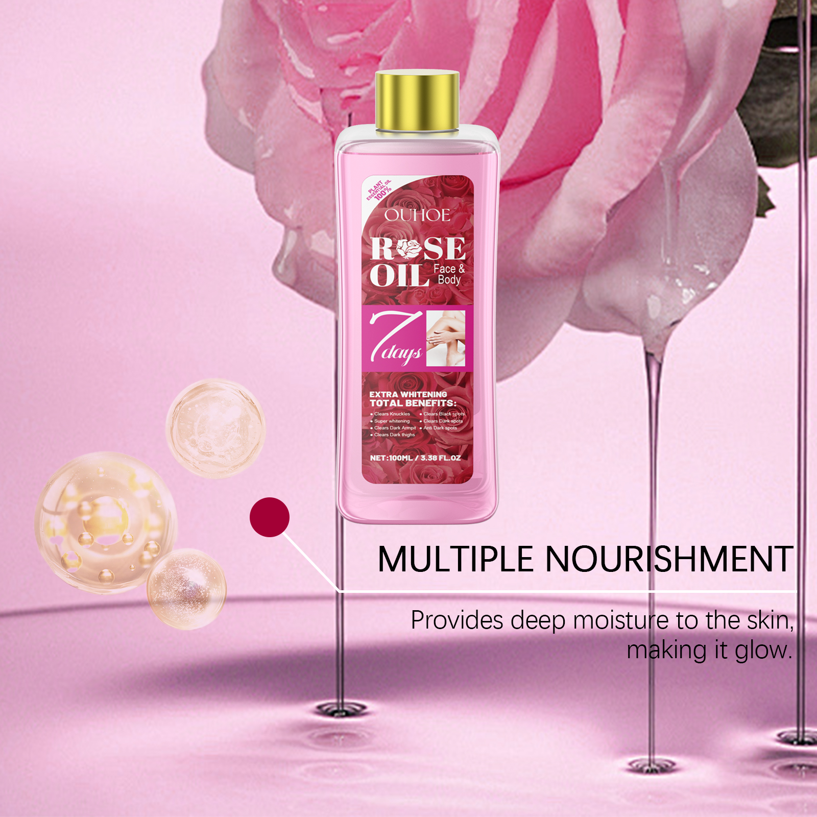 OUHOE Rose Body Oil Relieves Dry Skin And Moisturizes Body Skin Massage Care Oil - Image 4
