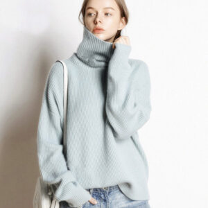 Alternative view of Autumn and winter high neck sweater for women, European and American style, thick and loose short style, pullover, free collar, lazy knit base sweater
