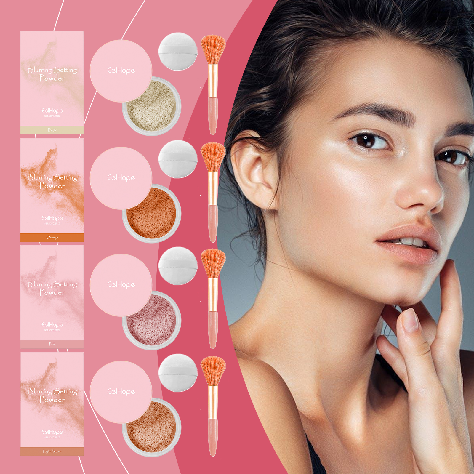 Eelhope The Setting Powder With Brush (Beige) Has A Natural, Light, Fine, Breathable And Snaky Look. It Is Suitable For Both Dry And Wet Use And Can Last For A Long Time Without Fading - Image 2