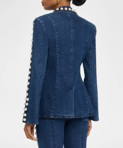 Alternative view of Fashionable Embroidered Washed Denim Jacket and Pants Two-Piece Set